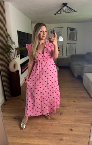Musselin Kleid Herz Rosa Kurzarm