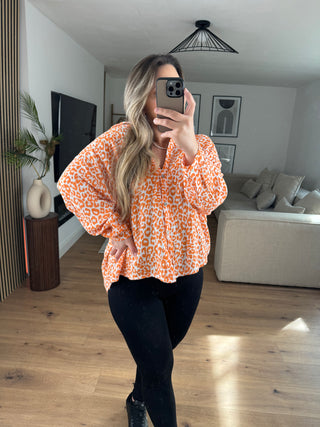Musselin Bluse Kurz Leo Orange