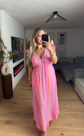 Musselin Kleid Azteken Pink Kurzarm