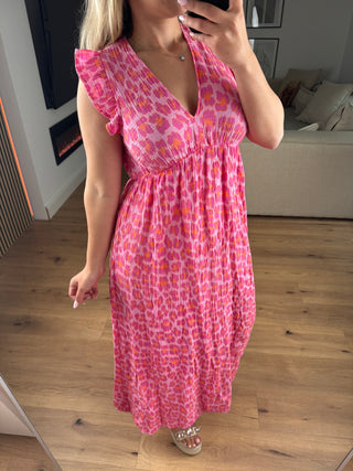 Musselin Kleid Leo Pink Kurzarm