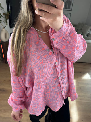 Musselin Bluse Kurz Leo Rosa