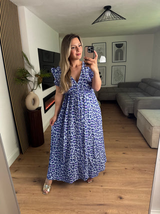 Musselin Kleid Leo Blau Kurzarm