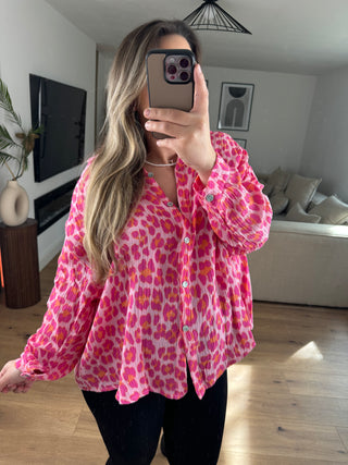 Musselin Bluse Kurz Leo Pink