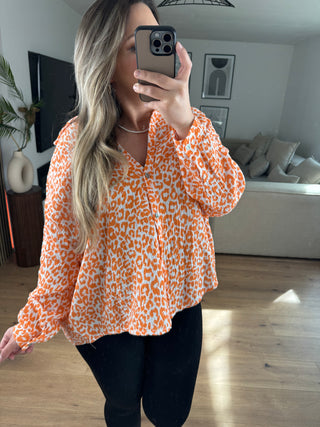 Musselin Bluse Kurz Leo Orange