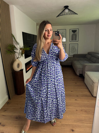 Musselin Kleid Leo Blau Langarm