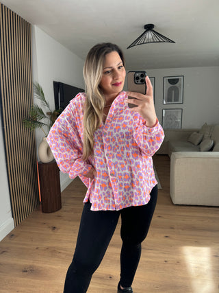 Musselin Bluse Kurz Leo Neon