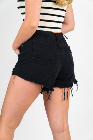 Jeans Shorts Milena mit Fransen Schwarz