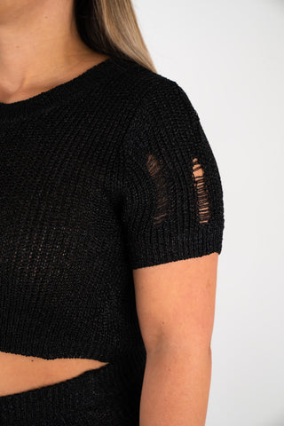 Crop Strick T-Shirt Jasmin mit Lochmuster