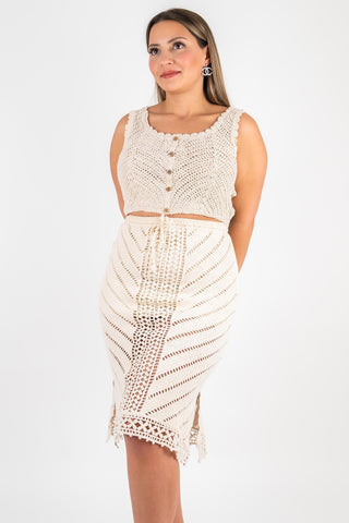 Strickrock Nadine mit Strukturmuster Beige