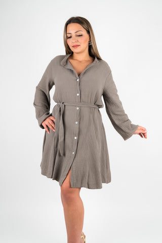 Musselin Kleid Grace Taupe