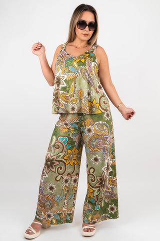 Hose Sabrina mit Paisley Muster Khaki