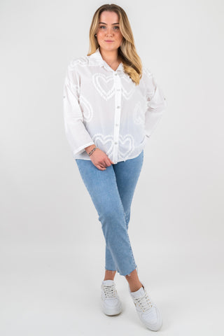 Baumwollbluse Erika mit Herzstickerei Weiß