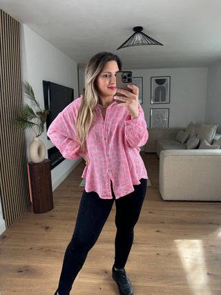 Musselin Bluse Kurz Leo Rosa