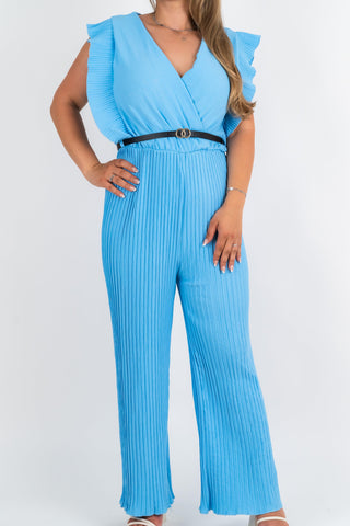 Plissee Jumpsuit Sunny mit Gürtel Hellblau