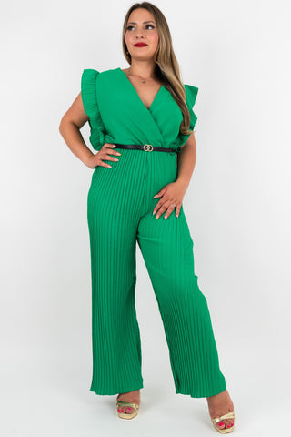 Plissee Jumpsuit Sunny mit Gürtel Grün
