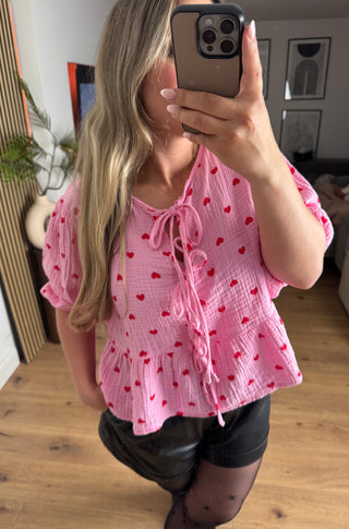 Musselin Bluse Maila mit Herzchen-Print