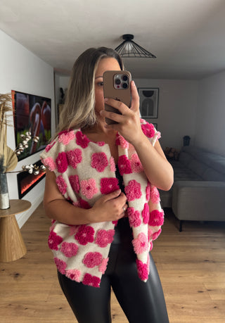 Teddyfell Weste Orelle mit Blumenmuster