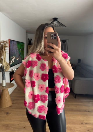 Teddyfell Weste Orelle mit Blumenmuster