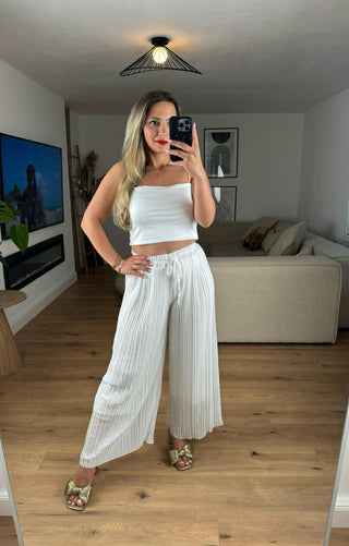 Plissee Hose Pamela Weiß