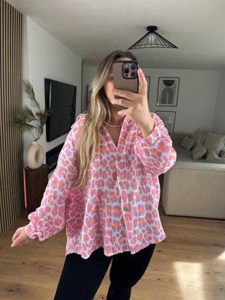 Musselin Bluse Kurz Leo Neon