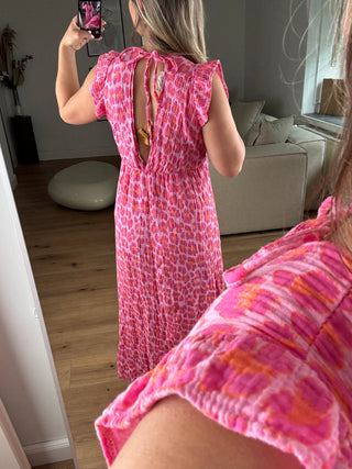 Musselin Kleid Leo Pink Kurzarm