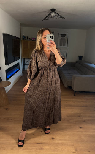 Musselin Kleid Leo Print Braun