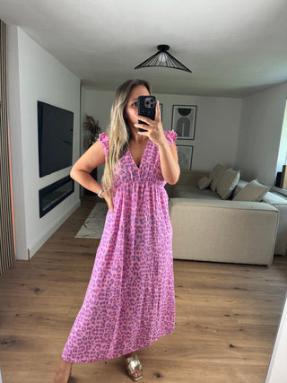 Musselin Kleid Leo Flieder Kurzarm