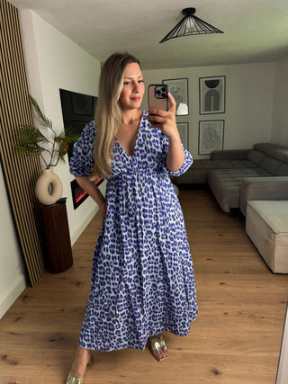 Musselin Kleid Leo Blau Langarm