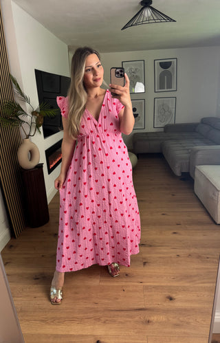 Musselin Kleid Herz Rosa Kurzarm