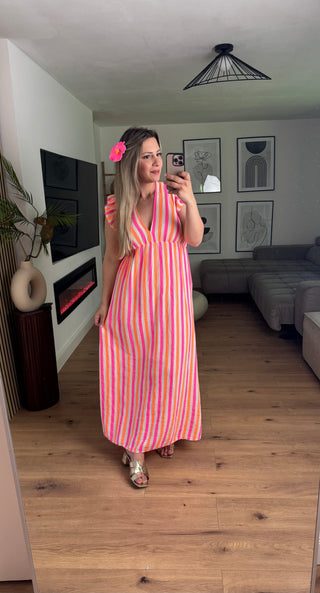 Musselin Kleid Gestreift Pink Kurzarm
