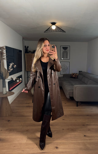 Vegan Kunstleder Mantel Sia Braun
