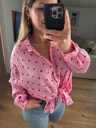 Musselin Bluse Kurz Herz Rosa