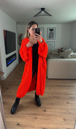 Strickjacke Nele Lang Neon Orange