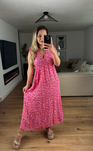 Musselin Kleid Leo Pink Kurzarm