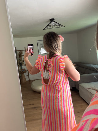 Musselin Kleid Gestreift Pink Kurzarm