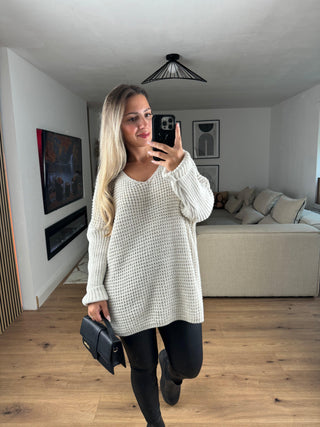 Pullover Elisa Vokuhila Oversize Creme