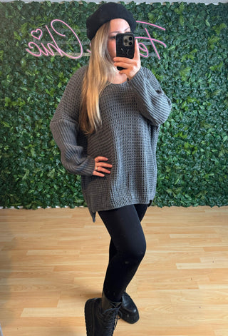 Pullover Elisa Vokuhila Oversize Dunkelgrau