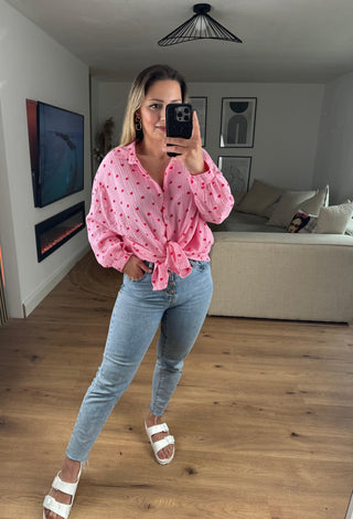 Musselin Bluse Kurz Herz Rosa