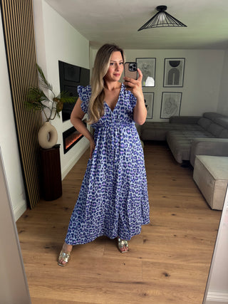 Musselin Kleid Leo Blau Kurzarm