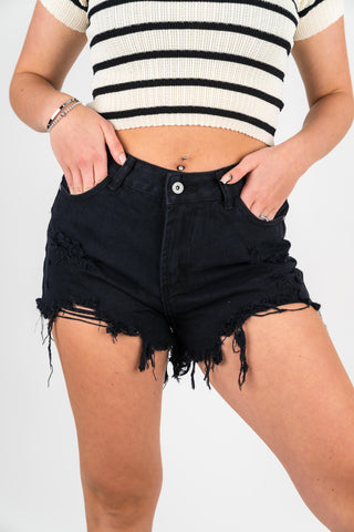 Jeans Shorts Milena mit Fransen Schwarz