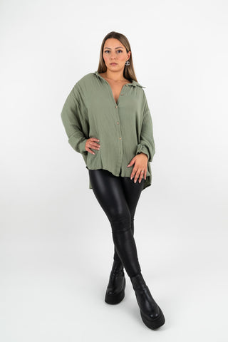 Musselin Bluse Emilia Oversize Khaki Kurz