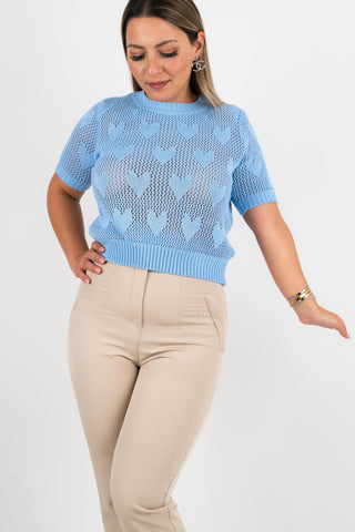Strickshirt Fria mit Herzmuster Babyblau