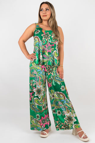 Top Sabrina mit Paisley Muster Grün