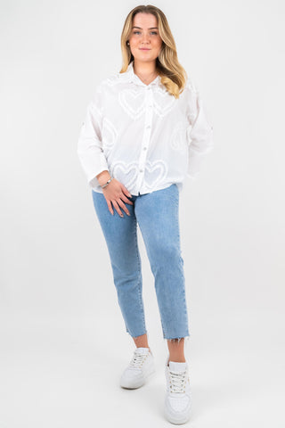 Baumwollbluse Erika mit Herzstickerei Weiß