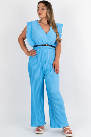 Plissee Jumpsuit Sunny mit Gürtel Hellblau