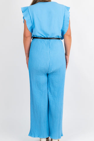 Plissee Jumpsuit Sunny mit Gürtel Hellblau