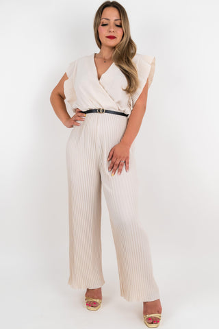 Plissee Jumpsuit Sunny mit Gürtel Beige