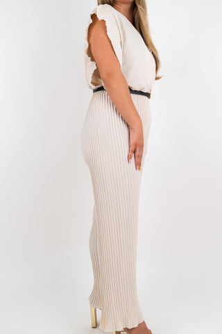 Plissee Jumpsuit Sunny mit Gürtel Beige