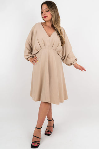 Kleid Celina mit Fledermausärmeln Beige