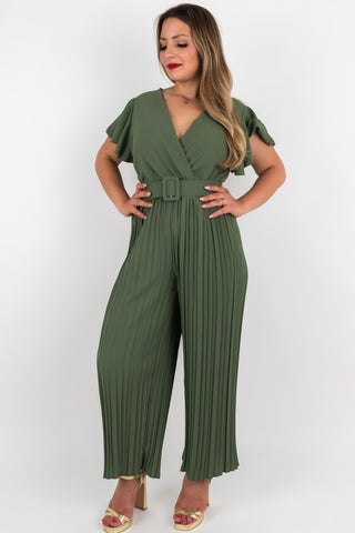 Plissee Jumpsuit Viktoria mit Gürtel Khaki